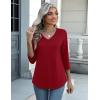 Zeagoo Womens Blouse Casual 3/4 Length Sleeve V Neck Basic T-Shirts Spring Summer Cute Tunic Tops Business Work Tees(Red)
