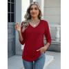 Zeagoo Womens Blouse Casual 3/4 Length Sleeve V Neck Basic T-Shirts Spring Summer Cute Tunic Tops Business Work Tees(Red)