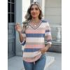 Zeagoo Womens Blouse Casual 3/4 Length Sleeve V Neck Basic T-Shirts Spring Summer Cute Tunic Tops Business Work Tees(Striped-tw669)