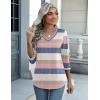 Zeagoo Womens Blouse Casual 3/4 Length Sleeve V Neck Basic T-Shirts Spring Summer Cute Tunic Tops Business Work Tees(Striped-tw669)