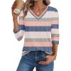 Zeagoo Womens Blouse Casual 3/4 Length Sleeve V Neck Basic T-Shirts Spring Summer Cute Tunic Tops Business Work Tees(Striped-tw669)