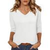 Zeagoo Womens Blouse Casual 3/4 Length Sleeve V Neck Basic T-Shirts Spring Summer Cute Tunic Tops Business Work Tees(White)