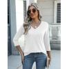 Zeagoo Womens Blouse Casual 3/4 Length Sleeve V Neck Basic T-Shirts Spring Summer Cute Tunic Tops Business Work Tees(White)
