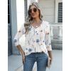 Zeagoo Womens Blouse Casual 3/4 Length Sleeve V Neck Basic T-Shirts Spring Summer Cute Tunic Tops Business Work Tees(White Flowers-bf290)
