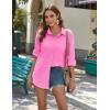 Zeagoo Womens Button Down Shirts Long Sleeve Cotton Gauze Tops Casual Collared Blouses Loose Fit(Fuschia Pink)