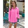 Zeagoo Womens Button Down Shirts Long Sleeve Cotton Gauze Tops Casual Collared Blouses Loose Fit(Fuschia Pink)