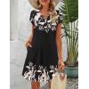 Zeagoo Women’s Casual A-Line Dresses with Pockets Summer Floral Tshirt Dress Short Sleeve Mini Dress Flowy Sundresses(Black Khaki Printed)