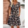 Zeagoo Women’s Casual A-Line Dresses with Pockets Summer Floral Tshirt Dress Short Sleeve Mini Dress Flowy Sundresses(Black Leaf Print)