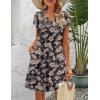 Zeagoo Women’s Casual A-Line Dresses with Pockets Summer Floral Tshirt Dress Short Sleeve Mini Dress Flowy Sundresses(Black Leaf Print)