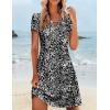 Zeagoo Women’s Casual A-Line Dresses with Pockets Summer Floral Tshirt Dress Short Sleeve Mini Dress Flowy Sundresses(Black White-printed)