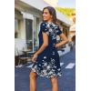 Zeagoo Women’s Casual A-Line Dresses with Pockets Summer Floral Tshirt Dress Short Sleeve Mini Dress Flowy Sundresses(Blue White-printed)