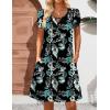 Zeagoo Women’s Casual A-Line Dresses with Pockets Summer Floral Tshirt Dress Short Sleeve Mini Dress Flowy Sundresses(Leaf Printed-02)