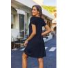 Zeagoo Women’s Casual A-Line Dresses with Pockets Summer Floral Tshirt Dress Short Sleeve Mini Dress Flowy Sundresses(Navy Blue)