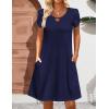 Zeagoo Women’s Casual A-Line Dresses with Pockets Summer Floral Tshirt Dress Short Sleeve Mini Dress Flowy Sundresses(Navy Blue)
