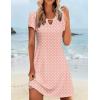 Zeagoo Women’s Casual A-Line Dresses with Pockets Summer Floral Tshirt Dress Short Sleeve Mini Dress Flowy Sundresses(Pink Round Dot)