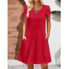 Zeagoo Women’s Casual A-Line Dresses with Pockets Summer Floral Tshirt Dress Short Sleeve Mini Dress Flowy Sundresses(Red)