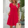 Zeagoo Women’s Casual A-Line Dresses with Pockets Summer Floral Tshirt Dress Short Sleeve Mini Dress Flowy Sundresses(Red)