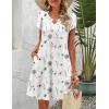 Zeagoo Women’s Casual A-Line Dresses with Pockets Summer Floral Tshirt Dress Short Sleeve Mini Dress Flowy Sundresses(White-printed)