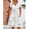 Zeagoo Women’s Casual A-Line Dresses with Pockets Summer Floral Tshirt Dress Short Sleeve Mini Dress Flowy Sundresses(White-printed)