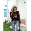 Zeagoo Women’s Casual Long Sleeve Shirts Crew Neck Round Hem Loose T-Shirts Tunic Tops with Thumb Holes(Black Plaid Christmas)