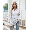 Zeagoo Women’s Casual Long Sleeve Shirts Crew Neck Round Hem Loose T-Shirts Tunic Tops with Thumb Holes(Floral White)