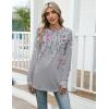 Zeagoo Women’s Casual Long Sleeve Shirts Crew Neck Round Hem Loose T-Shirts Tunic Tops with Thumb Holes(Grey Print)