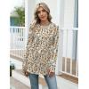 Zeagoo Women’s Casual Long Sleeve Shirts Crew Neck Round Hem Loose T-Shirts Tunic Tops with Thumb Holes(Khaki Floral)