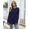 Zeagoo Women’s Casual Long Sleeve Shirts Crew Neck Round Hem Loose T-Shirts Tunic Tops with Thumb Holes(Navy Blue)