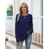 Zeagoo Women’s Casual Long Sleeve Shirts Crew Neck Round Hem Loose T-Shirts Tunic Tops with Thumb Holes(Navy Blue)