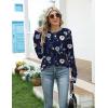 Zeagoo Women’s Casual Long Sleeve Shirts Crew Neck Round Hem Loose T-Shirts Tunic Tops with Thumb Holes(Navy Floral)
