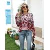 Zeagoo Women’s Casual Long Sleeve Shirts Crew Neck Round Hem Loose T-Shirts Tunic Tops with Thumb Holes(Red Print)