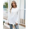 Zeagoo Women’s Casual Long Sleeve Shirts Crew Neck Round Hem Loose T-Shirts Tunic Tops with Thumb Holes(White)