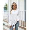Zeagoo Women’s Casual Long Sleeve Shirts Crew Neck Round Hem Loose T-Shirts Tunic Tops with Thumb Holes(White)