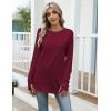 Zeagoo Women’s Casual Long Sleeve Shirts Crew Neck Round Hem Loose T-Shirts Tunic Tops with Thumb Holes(Wine Red)