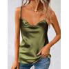 Zeagoo Women’s Cowl Neck Satin Camisole Sleeveless Sexy Spaghetti Strap Silk Cami Backless Tank Tops Halter Basic Tank Shirts(Army Green)