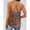 Zeagoo Women’s Cowl Neck Satin Camisole Sleeveless Sexy Spaghetti Strap Silk Cami Backless Tank Tops Halter Basic Tank Shirts(Leopard)