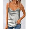 Zeagoo Women’s Cowl Neck Satin Camisole Sleeveless Sexy Spaghetti Strap Silk Cami Backless Tank Tops Halter Basic Tank Shirts(Misty Grey)