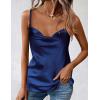 Zeagoo Women’s Cowl Neck Satin Camisole Sleeveless Sexy Spaghetti Strap Silk Cami Backless Tank Tops Halter Basic Tank Shirts(Navy Blue)