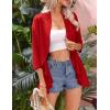 Zeagoo Women’s Open Front Cardigan 3/4 Sleeve Draped Ruffles Soft Knit Sweaters S-3XL(Red)