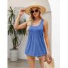 Zeagoo Women’s Summer Tank Tops 2026 Pleated Square Neck Loose Fit Casual Flowy Tunic Sleeveless Shirts(Royal Blue)