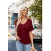 Zeagoo Womens Summer Tops Short Sleeve Casual Shirts Floral Tee Trendy 2026 Basics V Neck Plain Tshirt(Wine Red)
