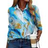 ZEAGOO Button Down Shirt for Women Long Sleeve Blouses Floral Printed Tops Business Casual Work Outfits S-XXL(D-blue Printed)
