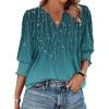 Zeagoo 3/4 Length Sleeve Womens Tops 2025 Floral Womens Blouses V Neck TunicTops with Smocked Cuffs(Blue-green Back Branch Print)