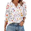 Zeagoo 3/4 Length Sleeve Womens Tops 2025 Floral Womens Blouses V Neck TunicTops with Smocked Cuffs(Colorful Flowers)
