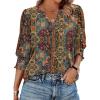 Zeagoo 3/4 Length Sleeve Womens Tops 2025 Floral Womens Blouses V Neck TunicTops with Smocked Cuffs(Ethnic Prints)