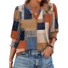 Zeagoo 3/4 Length Sleeve Womens Tops 2025 Floral Womens Blouses V Neck TunicTops with Smocked Cuffs(Orange and Blue Plaid)