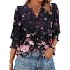 Zeagoo 3/4 Length Sleeve Womens Tops 2025 Floral Womens Blouses V Neck TunicTops with Smocked Cuffs(Pink Flowers)