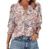Zeagoo 3/4 Length Sleeve Womens Tops 2025 Floral Womens Blouses V Neck TunicTops with Smocked Cuffs(Print-1)