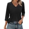 Zeagoo 3/4 Length Sleeve Womens Tops Casual V Neck Shirts Soft Basic Tees Business Work Blouses(Black)