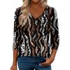 Zeagoo 3/4 Length Sleeve Womens Tops Casual V Neck Shirts Soft Basic Tees Business Work Blouses(Black Leopard)